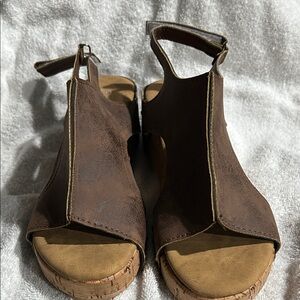 Brown Leather Women's Sandals Open Toe
